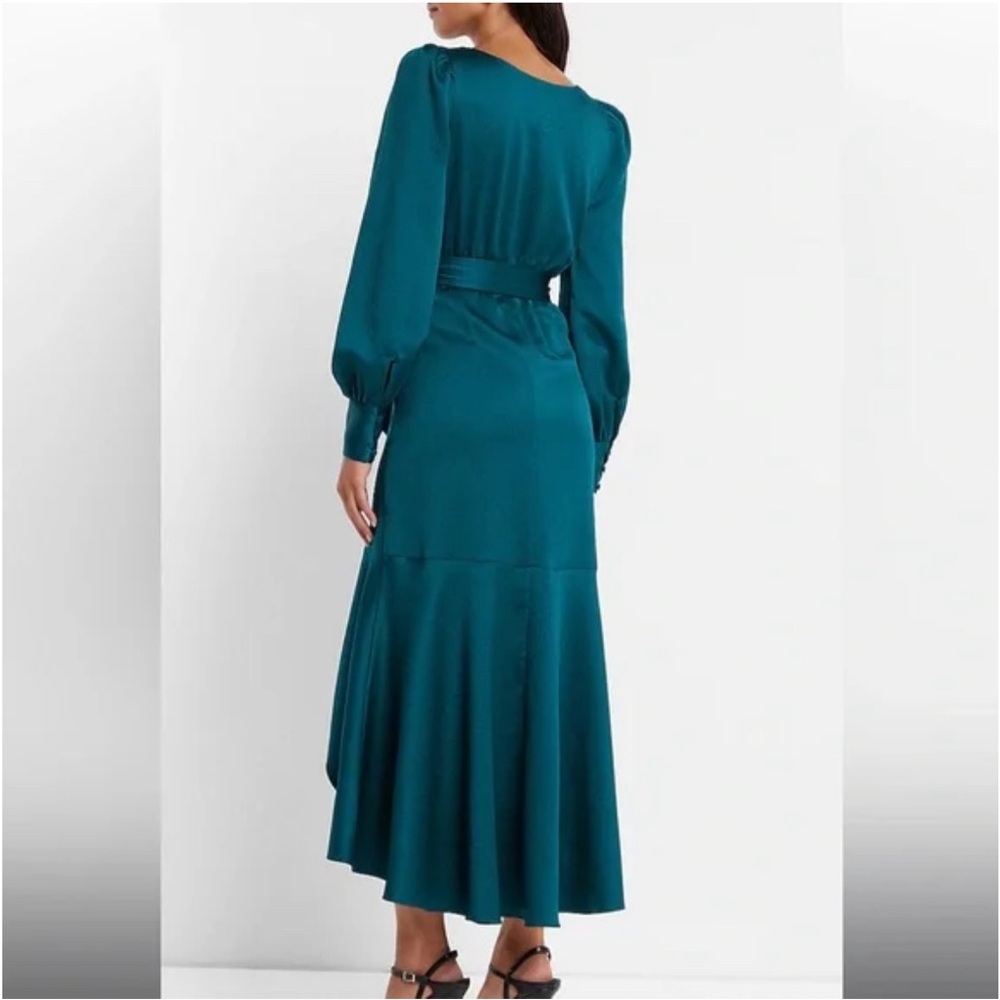 Express Venetian Teal Dress (only worn once!) Ruffles, faux wrap, lined